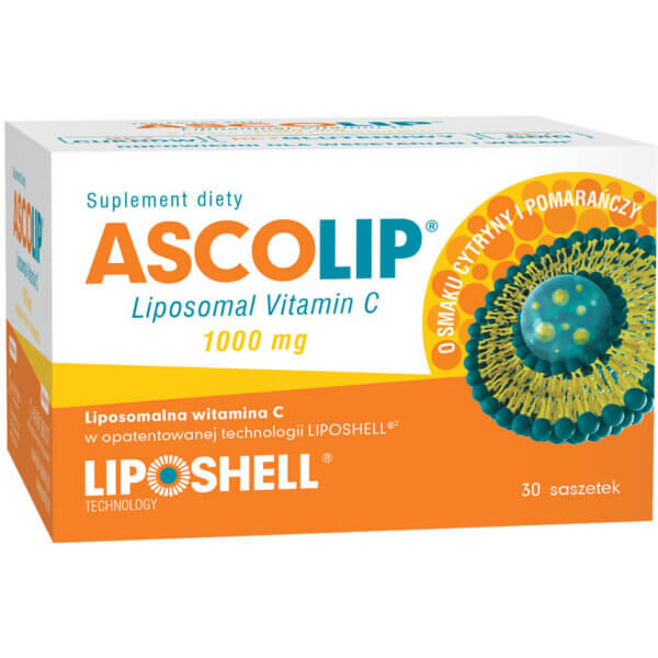 ASCOLIP<sup>®</sup> LIPOSOMALNA WITAMINA C 1000 MG O SMAKU CYTRYNY I POMARAŃCZY